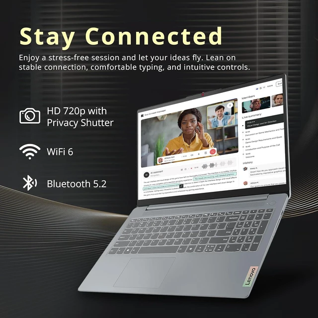 Alt view image 5 of 7 - Lenovo IdeaPad Slim 3i 15.6" FHD Laptop, Intel Core 3 N355, 8GB LPDDR5 RAM, 1.12TB Storage (128GB UFS+1TB Dock), Intel Graphics, Wi-Fi 6, Camera Privacy Shutter, Win 11 Pro, Arctic Grey