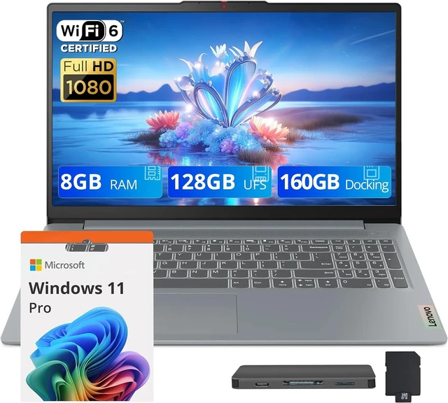 Main image of Lenovo IdeaPad Slim 3i 15.6" FHD Anti-Glare Business Laptop, Intel Core i3-N305, 8GB LPDDR5 RAM, 288GB Storage(128GB UFS+160GB Docking Station), Intel UHD Graphics, WiFi 6, Win 11 Pro, Gray