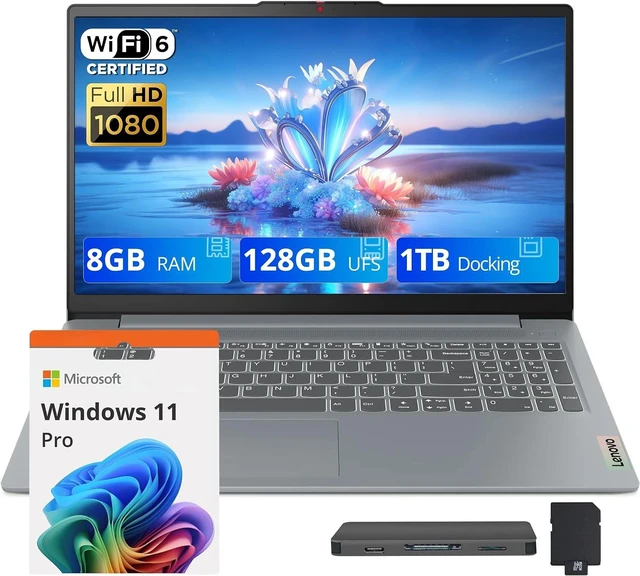 Main image of Lenovo IdeaPad Slim 3i 15.6" FHD Anti-Glare Business Laptop, Intel Core i3-N305, 8GB LPDDR5 RAM, 1.12TB Storage(128GB UFS+1TB Docking Station), Intel UHD Graphics, WiFi 6, Win 11 Pro, Gray