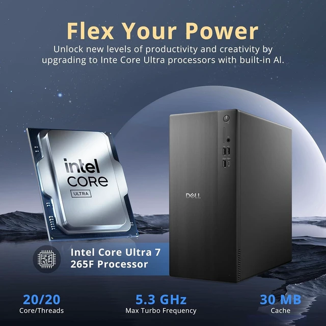 Alt view image 4 of 7 - Dell ECT 1250 Tower Desktop, Intel Core Ultra 7 265F, 32GB DDR5, 2TB Storage (1TB SSD+1TB Docking Station Set), NVIDIA GeForce RTX 5060, Keyboard & Mouse, Wi-Fi 6, Win 11 Pro, Black
