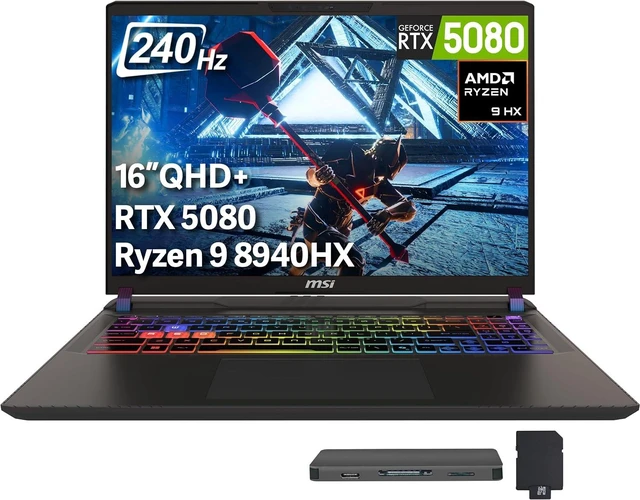 Main image of msi Vector A16 16" QHD+ 240Hz Gaming Laptop,AMD Ryzen 9 8940HX,NVIDIA GeForce RTX 5080,32GB DDR5,2TB Storage(1TB SSD+1TB Docking Station Set),24-Zone RGB Backlit Keyboard,Win 11 Pro,Cosmo Gray