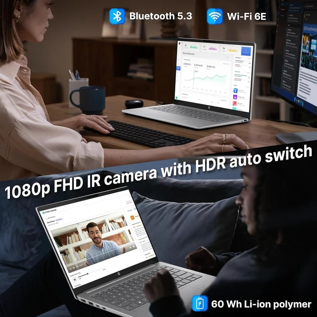 Alt view image 6 of 7 - HP OmniBook 3 14" Next Gen AI Laptop, Snapdragon X X1-26-100, 16GB LPDDR5X, 2TB Storage (1TB SSD+1TB Docking Station), Qualcomm Adreno Graphics, Copilot+ PC, FHD IR Camera, Win 11 Pro, Graphite