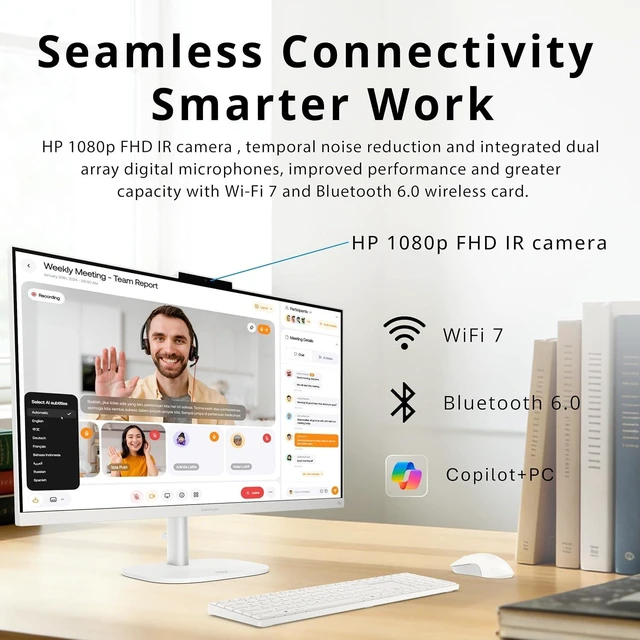 Alt view image 6 of 7 - HP OmniStudio 27" FHD IPS Touchscreen All-in-One Desktop AI PC, Intel Core Ultra 7 355, 64GB RAM, 5TB Storage (4TB SSD+1TB Docking Station Set), Keyboard & Mouse, FHD Camera, Wi-Fi 7, Win 11, White