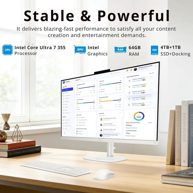 Alt view image 3 of 7 - HP OmniStudio 27" FHD IPS Touchscreen All-in-One Desktop AI PC, Intel Core Ultra 7 355, 64GB RAM, 5TB Storage (4TB SSD+1TB Docking Station Set), Keyboard & Mouse, FHD Camera, Wi-Fi 7, Win 11, White