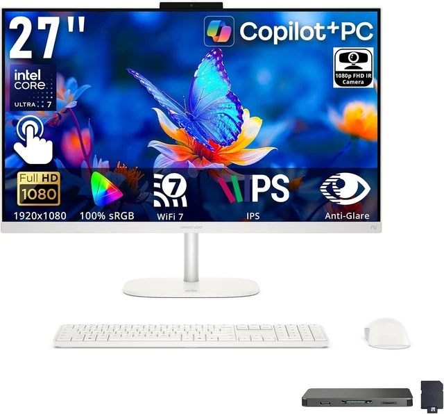 Main image of HP OmniStudio 27" FHD IPS Touchscreen All-in-One Desktop, Intel Core Ultra 7 355, 64GB RAM, 5TB Storage (4TB SSD+1TB Docking Station Set), Copilot+ PC, Keyboard & Mouse, Wi-Fi 7, Win 11 Pro, White