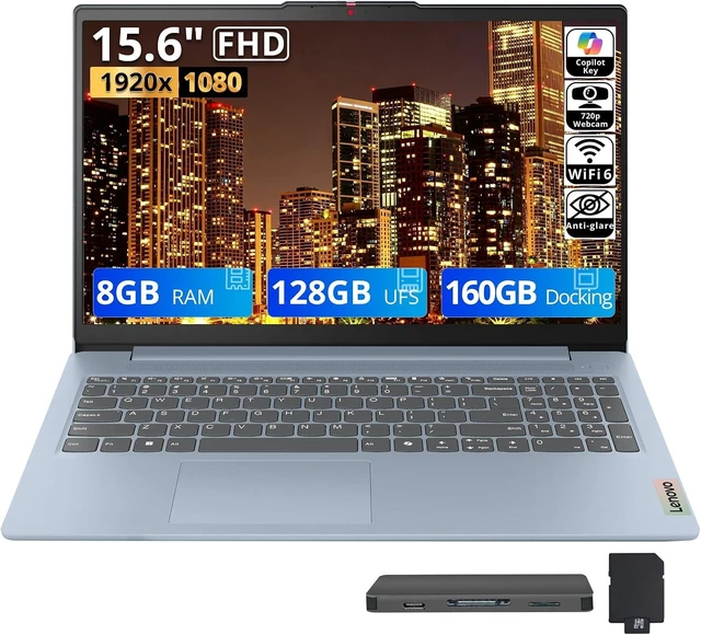 Main image of Lenovo IdeaPad Slim 3i 15.6" Full HD Laptop, Intel Processor N150, 8GB LPDDR5 RAM, 288GB Storage(128GB UFS+160GB Docking Station), Wi-Fi 6, 720p HD Privacy Webcam, Copilot, Win 11 Home, Frost Blue