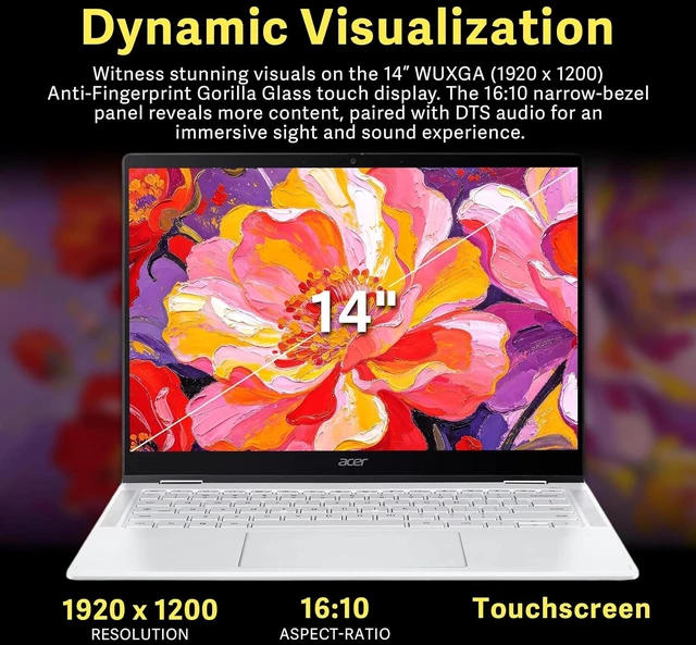 Alt view image 4 of 7 - Acer Chromebook Plus Spin 514 14" 2-in-1 WUXGA Touch Laptop, MediaTek Kompanio Ultra 910, 12GB LPDDR5X, 416GB Storage(256GB UFS+160GB Docking Station Set), Backlit Keyboard, Chrome OS, Platinum Silver