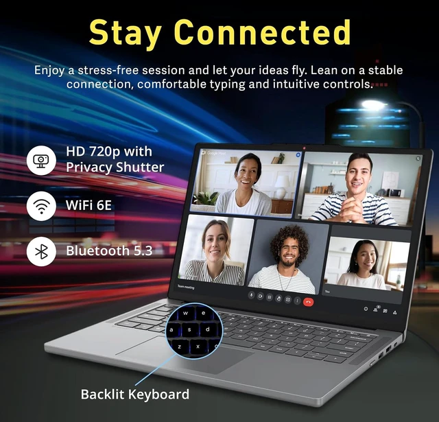 Alt view image 5 of 7 - Lenovo Chromebook 14M8911 14" WUXGA Touch Laptop, MediaTek Kompanio 540, 4GB LPDDR5X, 288GB Storage(128GB UFS+160GB Docking Station), Arm Mali-G57 MC2, Backlit Keyboard, Wi-Fi 6E, Chrome OS, Luna Grey