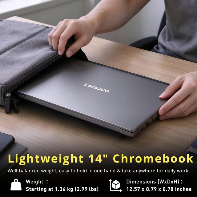 Alt view image 6 of 7 - Lenovo Chromebook 14M8911 14" WUXGA Touch Laptop, MediaTek Kompanio 540, 4GB LPDDR5X, 288GB Storage(128GB UFS+160GB Docking Station), Arm Mali-G57 MC2, Backlit Keyboard, Wi-Fi 6E, Chrome OS, Luna Grey