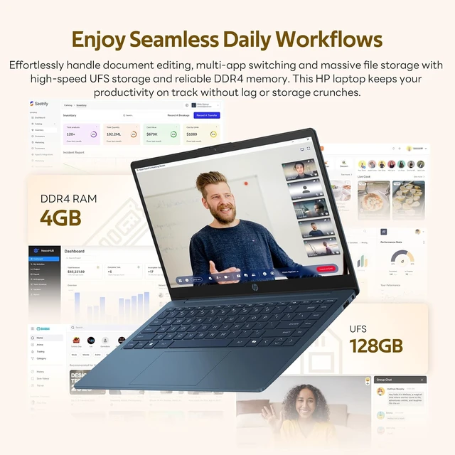 Alt view image 3 of 7 - HP Stream 14" HD Student&Business Laptop with AI Copilot, Intel Processor N150, 4GB RAM, 288GB Storage(128GB UFS+160GB Docking Station), 1 Year Office 365, Wi-Fi 6, Win 11, Waterfall Blue