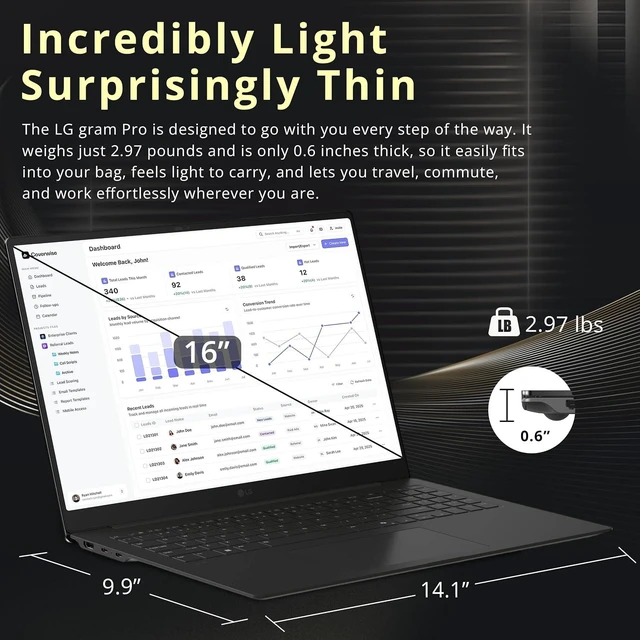 Alt view image 6 of 7 - LG gram Pro 16" WQXGA Touchscreen Dual AI Business Laptop, Intel Core Ultra 7 355, 32GB LPDDR5X, 2TB Storage(1TB SSD+1TB Docking Station Set), Backlit Keyboard, Facial recognition, Win 11, Black