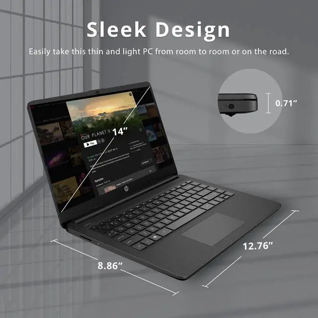 Alt view image 5 of 7 - HP Premium 14" Stream HD Laptop, Intel Celeron N4120 CPU, 8GB RAM, 64GB eMMC, Webcam, UHD Graphics, Bluetooth, WiFi, HDMI, 1 Year Office 365, Win 11 S, Black, 32GB Hotface USB Card