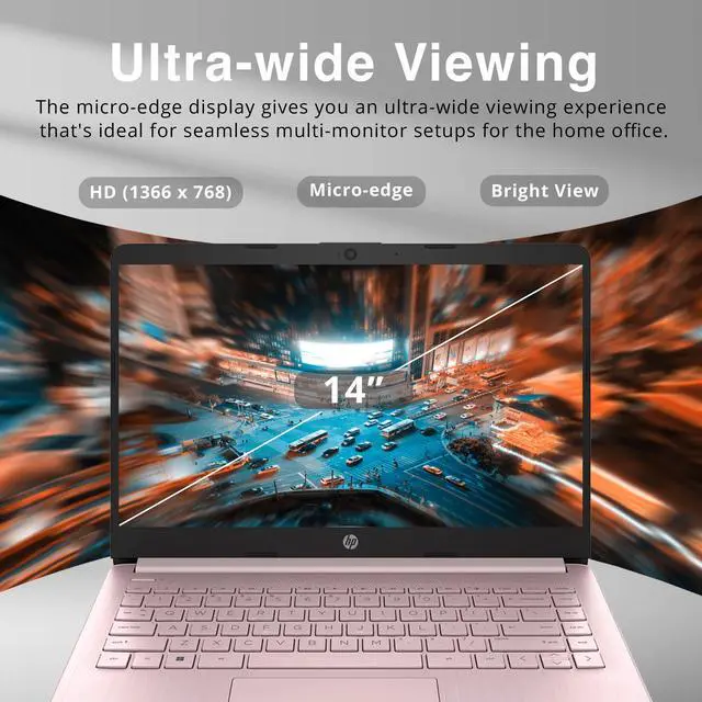Alt view image 4 of 7 - HP Premium 14" Stream HD Laptop, Intel Celeron N4120 CPU, 8GB RAM, 64GB eMMC, Webcam, UHD Graphics, Bluetooth, WiFi, HDMI, 1 Year Office 365, Win 11 S, Pink, 32GB Hotface USB Card