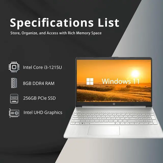 Alt view image 2 of 7 - HP 15.6" FHD Laptop, Intel Core i3-1215U, 32GB DDR4 RAM, 2TB SSD, Intel UHD Graphics, Numeric Keypad, HD Camera, WiFi, Bluetooth, Windows 11, Silver, 32GB Hotface USD Card