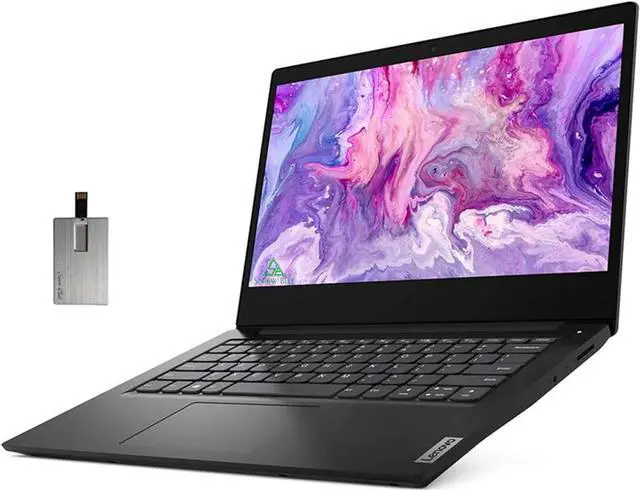 Main image of Lenovo Ideapad 3 14" HD Laptop, Intel Pentium Gold 6405U Processor, 8GB RAM, 256GB PCIe SSD, Intel UHD Graphics, Speakers, Webcam, WiFi, Bluetooth, Win 10 S, Black, with Hotface 32GB USB Card