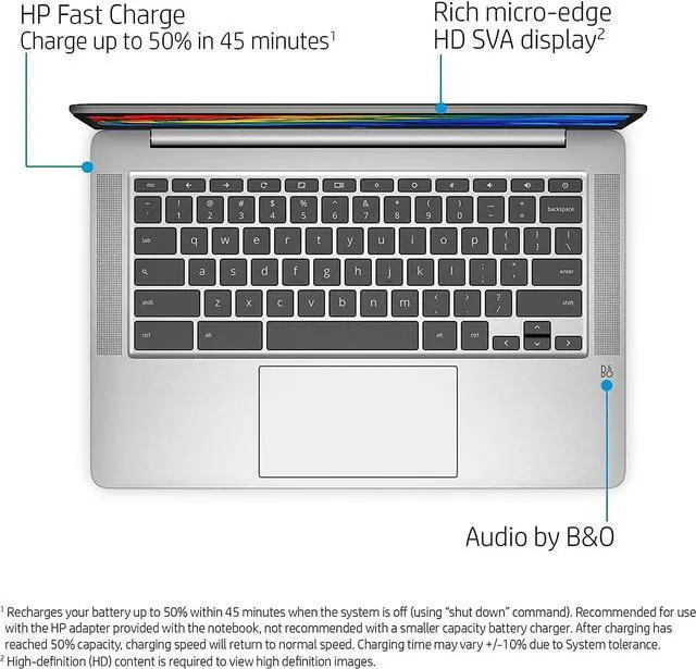 Alt view image 4 of 5 - HP Chromebook 14A-NA0031WM 14" 4GB 64GB Intel Pentium Silver N5000 X4 1.1GHz Chrome OS, Silver