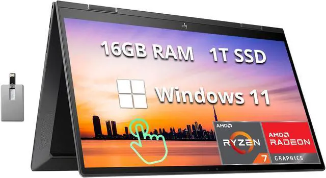 Main image of HP Envy x360 Convertible 15.6" Laptop, AMD Ryzen 7 5825U Processor, 16 GB RAM, 1TB SSD, AMD Radeon Graphics, Windows 11 Home (15-eu1026nr, Nightfall Black Aluminum) (Renewed)