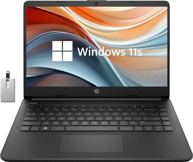 Main image of HP Stream 14" HD BrightView Laptop, Intel Celeron N4120, 16GB RAM, 64GB eMMC, Intel UHD Graphics, 720p Webcam, 1 Year Office 365, Black, Win 11 S, 32GB Hotface USB Card