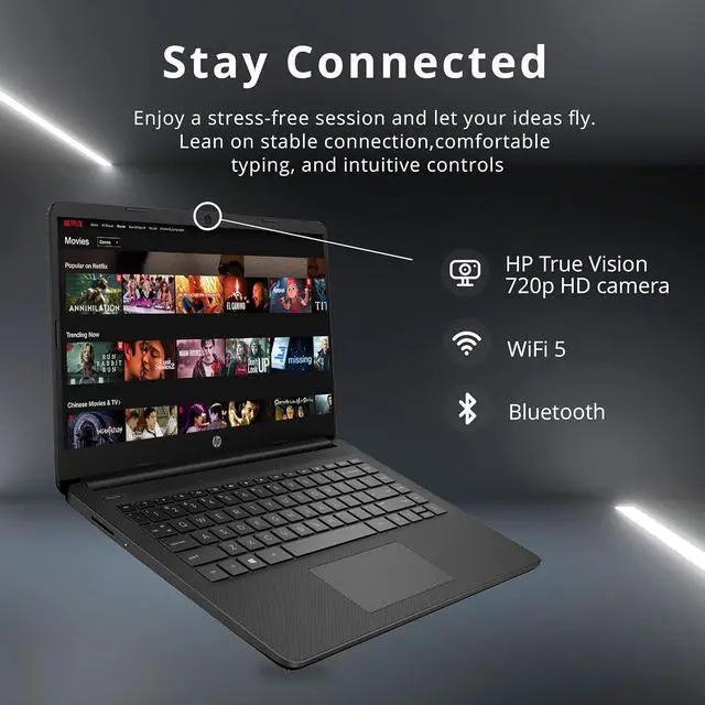 Alt view image 2 of 3 - HP Stream 14" HD BrightView Laptop, Intel Celeron N4120, 16GB RAM, 64GB eMMC, Intel UHD Graphics, 720p Webcam, 1 Year Office 365, Black, Win 11 S, 32GB Hotface USB Card