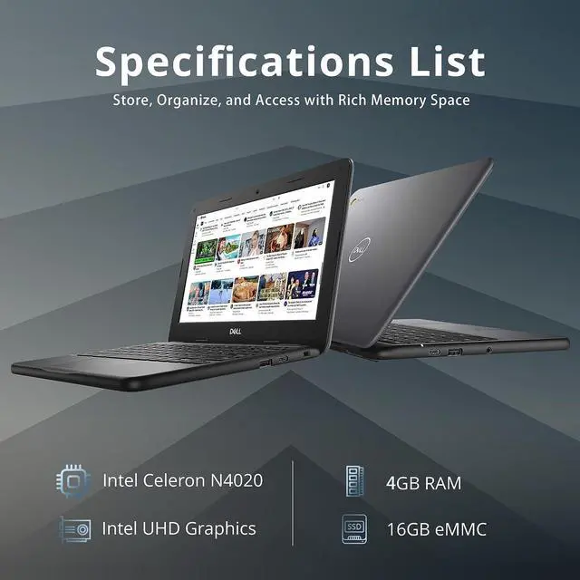 Alt view image 2 of 7 - Dell Chromebook 11 3000 3100 11.6" Chromebook - 1366 x 768 - Celeron N4020-4 GB RAM - 16 GB Flash Memory - Chrome OS - Intel HD Graphics