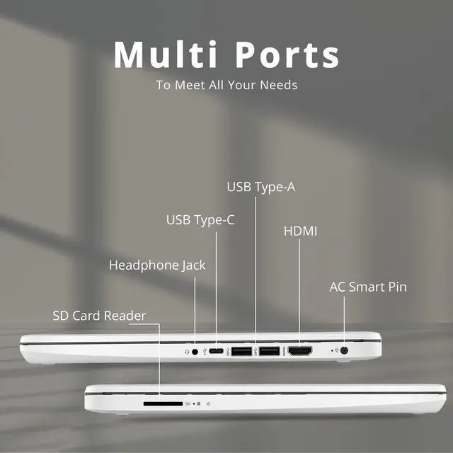 Alt view image 6 of 6 - HP Premium 14" Stream HD Laptop, Intel Celeron N4120 CPU, 4GB RAM, 64GB eMMC, Webcam, UHD Graphics, Bluetooth, WiFi, HDMI, 1 Year Office 365, Win 11 S, White, 32GB Hotface USB Card