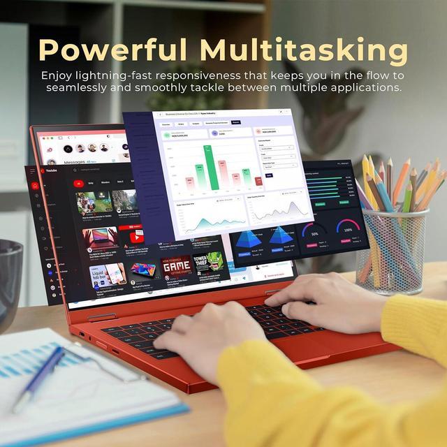 Alt view image 5 of 7 - Samsung Galaxy Chromebook 2 Laptop, 13.3" QLED Touch Screen, Intel Core i3-10110U, 8GB RAM, 128GB eMMC, Intel UHD Graphics, Backlit Keyboard, Wi-Fi 6, Chrome OS, Fiesta Red, 128GB Hotface USB Card