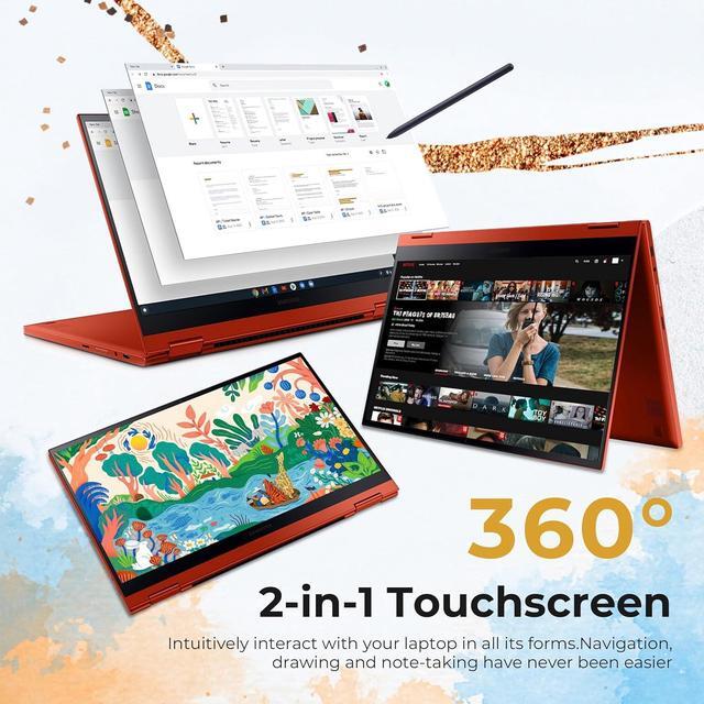 Alt view image 3 of 7 - Samsung Galaxy Chromebook 2 Laptop, 13.3" QLED Touch Screen, Intel Core i3-10110U, 8GB RAM, 128GB eMMC, Intel UHD Graphics, Backlit Keyboard, Wi-Fi 6, Chrome OS, Fiesta Red, 128GB Hotface USB Card