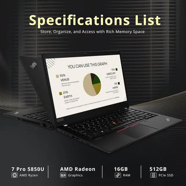 Alt view image 2 of 7 - Lenovo ThinkPad T14 Gen 2 Business Laptop, 14" FHD Display, AMD Ryzen 7 Pro 5850U, 16GB RAM, 512GB PCIe SSD, AMD Radeon Graphics, 720P HD Webcam, Wi-Fi 6, Win 10 Pro, Black, 32GB Hotface USB Card