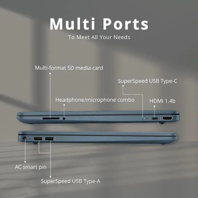 Alt view image 6 of 6 - HP 15.6" HD Everyday Laptop, Intel Pentium Silver N5030, 16GB RAM, 256GB PCIe SSD, Intel UHD Graphics 605, Island-Style Keyboard, Fast Charge, HD Camera, Win 11, Blue, 32GB USB Card (Renewed)