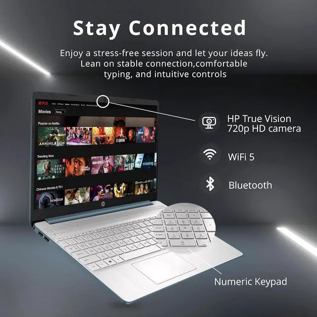 Alt view image 3 of 6 - HP 15.6" HD Everyday Laptop, Intel Pentium Silver N5030, 16GB RAM, 256GB PCIe SSD, Intel UHD Graphics 605, Island-Style Keyboard, Fast Charge, HD Camera, Win 11, Blue, 32GB USB Card (Renewed)