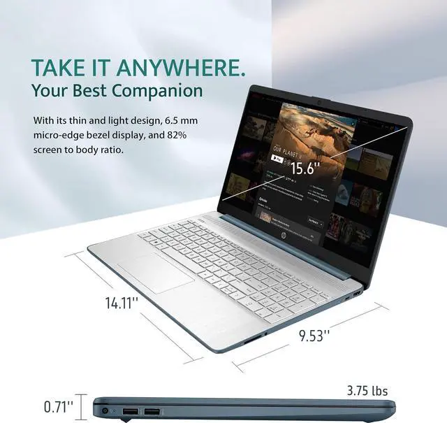 Alt view image 4 of 7 - HP 15.6" HD Everyday Laptop, Intel Pentium Silver N5030, 8GB RAM, 256GB PCIe SSD, Intel UHD Graphics 605, Island-Style Keyboard, Fast Charge, HD Camera, Win 11, Blue, 32GB USB Card (Renewed)