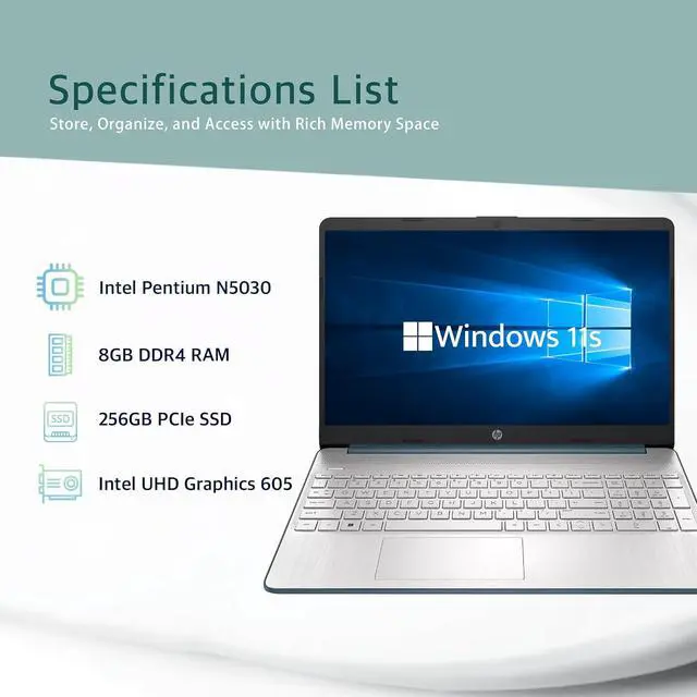 Alt view image 2 of 7 - HP 15.6" HD Everyday Laptop, Intel Pentium Silver N5030, 8GB RAM, 256GB PCIe SSD, Intel UHD Graphics 605, Island-Style Keyboard, Fast Charge, HD Camera, Win 11, Blue, 32GB USB Card (Renewed)
