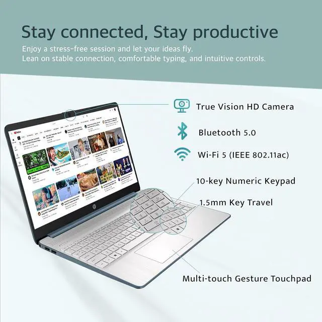 Alt view image 3 of 7 - HP 15.6" HD Everyday Laptop, Intel Pentium Silver N5030, 8GB RAM, 256GB PCIe SSD, Intel UHD Graphics 605, Island-Style Keyboard, Fast Charge, HD Camera, Win 11, Blue, 32GB USB Card (Renewed)