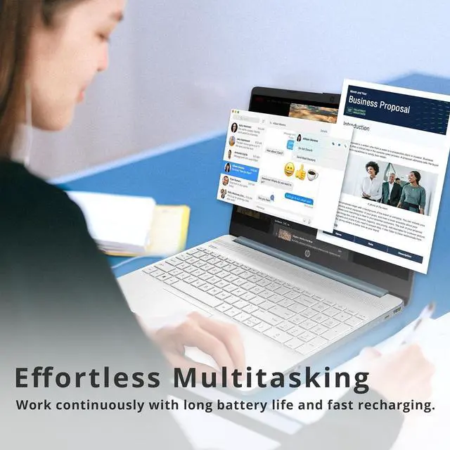 Alt view image 7 of 7 - HP 15.6" HD Everyday Laptop, Intel Pentium Silver N5030, 8GB RAM, 256GB PCIe SSD, Intel UHD Graphics 605, Island-Style Keyboard, Fast Charge, HD Camera, Win 11, Blue, 32GB USB Card (Renewed)