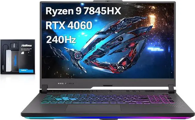 Main image of ASUS ROG Strix G17 Gaming Laptop, 17.3" QHD 240Hz Display, AMD Ryzen 9 7845HX, GeForce RTX 4060, 32GB DDR5 RAM, 2TB PCIe SSD, RGB Backlit Keyboard, Win 11 Pro, Gray, 128GB Hotface Extension Set
