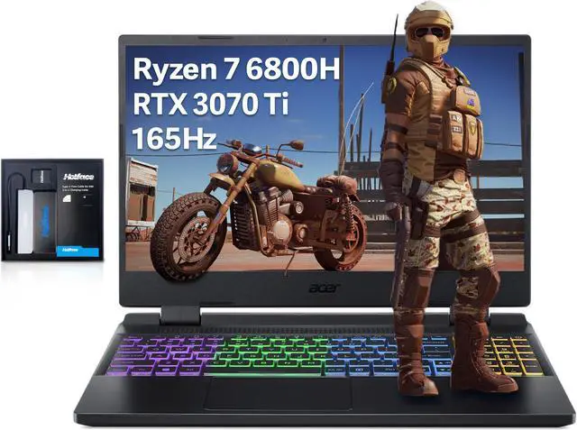 Main image of Acer Nitro 5 15.6" QHD (2560 x 1440) 165Hz Gaming Laptop, AMD Ryzen 7 6800H, 64GB DDR5 RAM, 4TB SSD, NVIDIA GeForce RTX 3070Ti, 4-Zone RGB Keyboard, Wi-Fi 6, Win 11 Pro, Black, 32GB Hotface USB Card