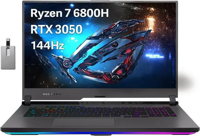 Main image of ASUS ROG Strix G17 Gaming Laptop, 17.3" 144Hz IPS FHD Display, AMD Ryzen 7 6800H Processor, 32GB DDR5 RAM, 1TB PCIe SSD, NVIDIA GeForce RTX 3050, RGB Keyboard, Windows 11 Pro, Hotface 32GB USB Card