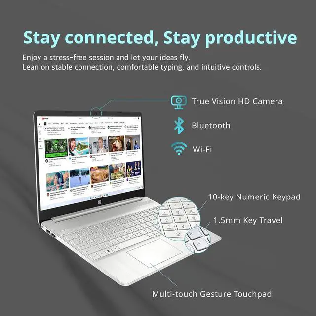 Alt view image 3 of 7 - HP 15.6" FHD Business Laptop, Intel Core i5-1135G7, 32GB DDR4 RAM, 1TB PCIe SSD, Intel Iris Xe Graphics, Numpad, Webcam, Wi-Fi 5, Silver, Win 11 Pro, 32GB Hotface USB Card