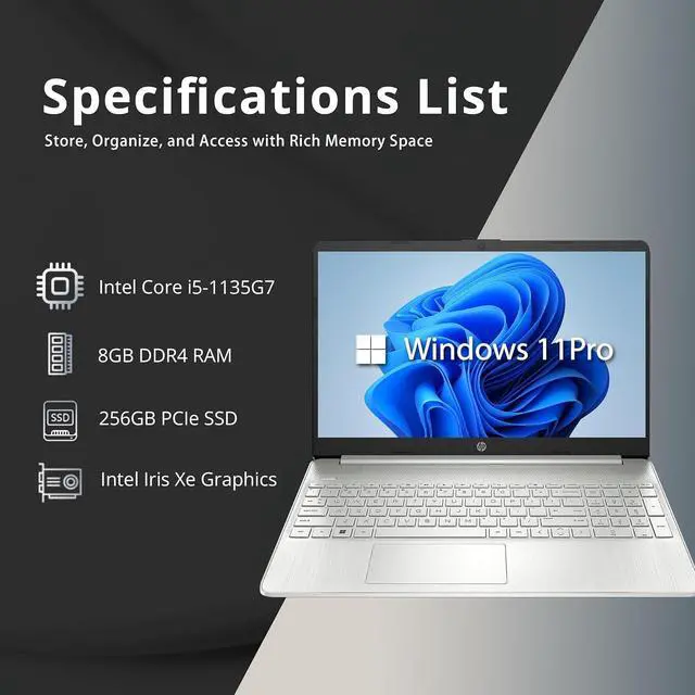 Alt view image 2 of 7 - HP 15.6" FHD Business Laptop, Intel Core i5-1135G7, 8GB DDR4 RAM, 256GB PCIe SSD, Intel Iris Xe Graphics, Numpad, Webcam, Wi-Fi 5, Silver, Win 11 Pro, 32GB Hotface USB Card