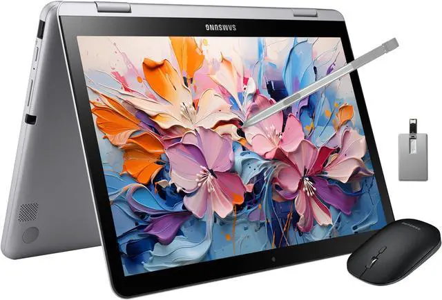 Main image of Samsung Plus V2 2-in-1 12.2" FHD Touchscreen Chromebook Laptop, Intel Celeron 3965Y, 4GB RAM, 64GB eMMC, Wi-Fi, Bluetooth, SD Reader, Stylus Pen, Chrome OS, Silver, 128GB USB Card