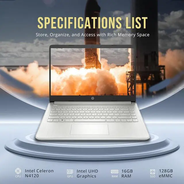 Alt view image 2 of 7 - HP Stream 14" HD BrightView Laptop, Intel Celeron N4120, 16GB RAM, 256GB Storage (128GB Emmc+ 128GB USB Card), Intel UHD Graphics, 720p Webcam, Wi-Fi, 1 Year Office 365, Win 11 S, Silver