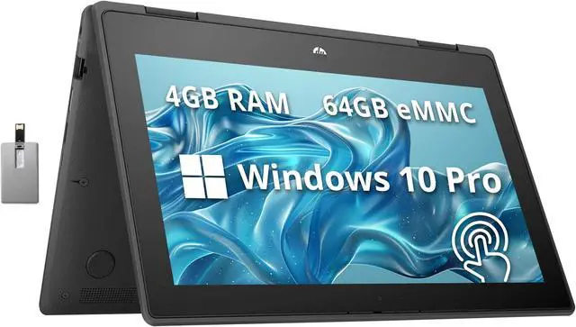 Main image of HP ProBook x360 11 G5 EE Laptop, 11.6" HD IPS Touchscreen, Intel Celeron N4020, 4GB RAM, 64GB Flash Memory, HD Webcam & 5MP Camera, WiFi 5, Bluetooth, Win 10 Pro, Chalkboard Gray, 32GB USB Card