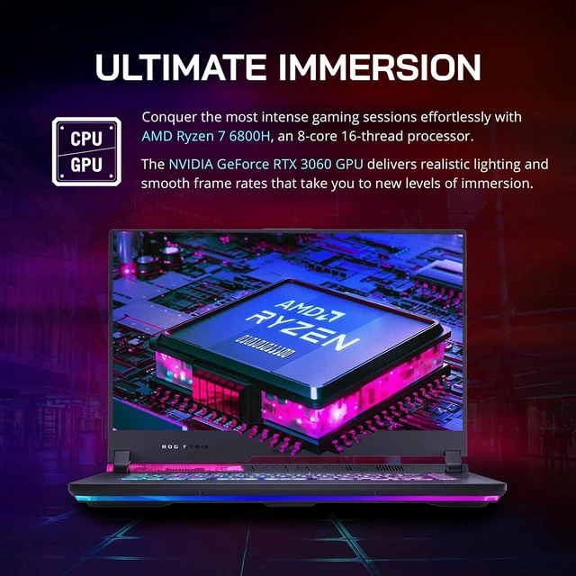 Alt view image 5 of 7 - ASUS ROG Strix G15 15.6" 165Hz WQHD Gaming Laptop, AMD Ryzen7 6800H, GeForce RTX 3060, 32GB DDR5, 2TB SSD, RGB Keyboard, VR-Ready, Intelligent Cooling, Gray, Win 11 Pro, 32GB Hotface USB Card