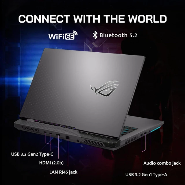 Alt view image 7 of 7 - ASUS ROG Strix G15 15.6" 165Hz WQHD Gaming Laptop, AMD Ryzen7 6800H, GeForce RTX 3060, 32GB DDR5, 2TB SSD, RGB Keyboard, VR-Ready, Intelligent Cooling, Gray, Win 11 Pro, 32GB Hotface USB Card