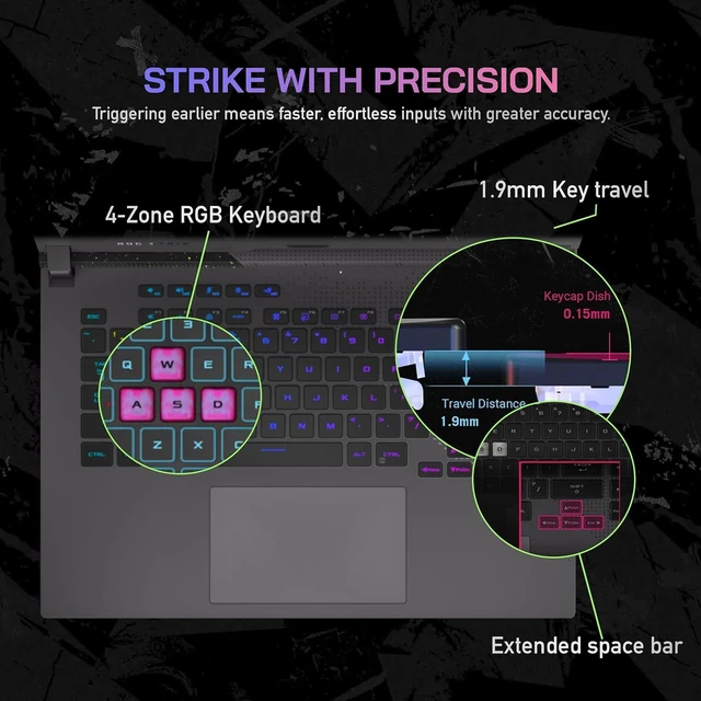 Alt view image 6 of 7 - ASUS ROG Strix G15 15.6" 165Hz WQHD Gaming Laptop, AMD Ryzen7 6800H, GeForce RTX 3060, 32GB DDR5, 2TB SSD, RGB Keyboard, VR-Ready, Intelligent Cooling, Gray, Win 11 Pro, 32GB Hotface USB Card