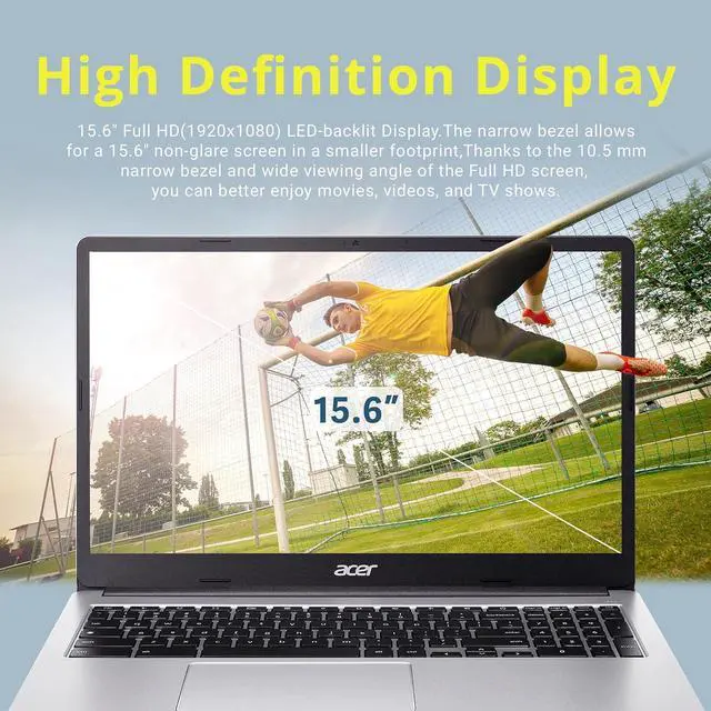 Alt view image 4 of 7 - Acer Chromebook 15.6" Full HD IPS Display, Intel Celeron N4500, 4GB LPDDR4 RAM, 64GB eMMC, Intel UHD Graphics, Numeric Keypad, WiFi 6, HD Webcam, Chrome OS, Pure Silver, 128GB Hotface USB Card