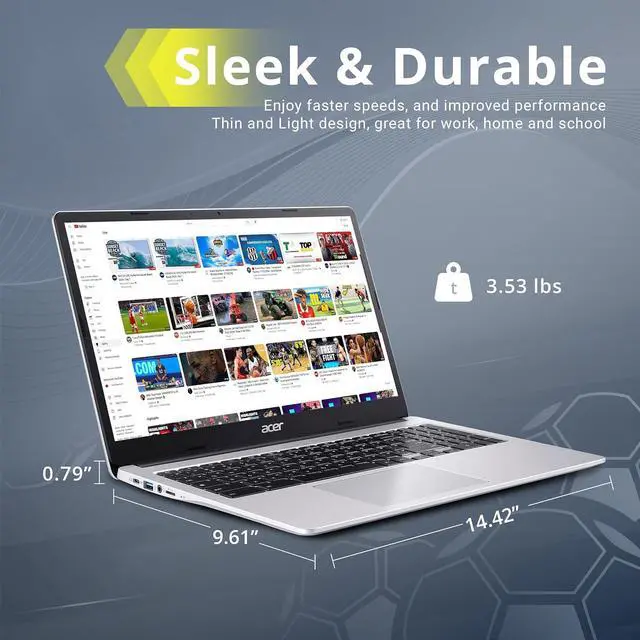 Alt view image 6 of 7 - Acer Chromebook 15.6" Full HD IPS Display, Intel Celeron N4500, 4GB LPDDR4 RAM, 64GB eMMC, Intel UHD Graphics, Numeric Keypad, WiFi 6, HD Webcam, Chrome OS, Pure Silver, 128GB Hotface USB Card