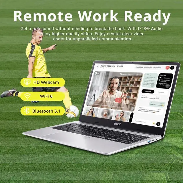 Alt view image 3 of 7 - Acer Chromebook 15.6" Full HD IPS Display, Intel Celeron N4500, 4GB LPDDR4 RAM, 64GB eMMC, Intel UHD Graphics, Numeric Keypad, WiFi 6, HD Webcam, Chrome OS, Pure Silver, 128GB Hotface USB Card