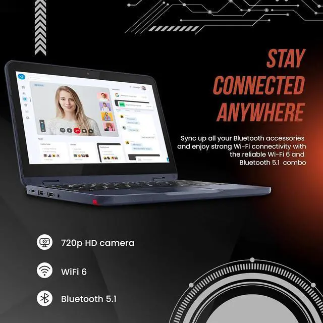 Alt view image 5 of 7 - Lenovo 500w Gen 3 11.6" HD 2-in-1 Touchscreen Laptop, Intel Pentium Silver N6000, 8GB RAM, 256GB Storage (128GB SSD + 128GB USB Card), Intel UHD Graphics, Webcam, Wi-Fi 6, Windows 11 Home, Blue