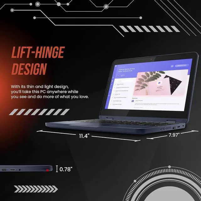 Alt view image 6 of 7 - Lenovo 500w Gen 3 11.6" HD 2-in-1 Touchscreen Laptop, Intel Pentium Silver N6000, 8GB RAM, 256GB Storage (128GB SSD + 128GB USB Card), Intel UHD Graphics, Webcam, Wi-Fi 6, Windows 11 Home, Blue